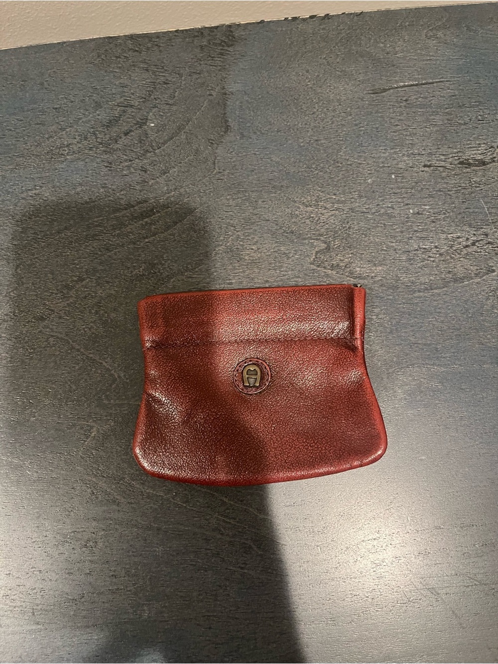Etienne Aigner Burgundy Pebbled Leather Coin Pouch